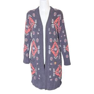 Cozy Cardigan Grey Aztec Simply Southern Long Open Front Size S Grey Pink
